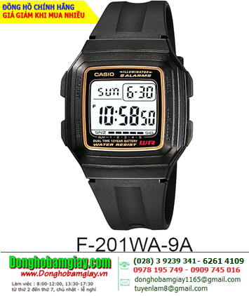 Casio F-201WA-9ADF; Đồng hồ điện tử Casio F-201WA-9ADF chính hãng (BH 1năm)